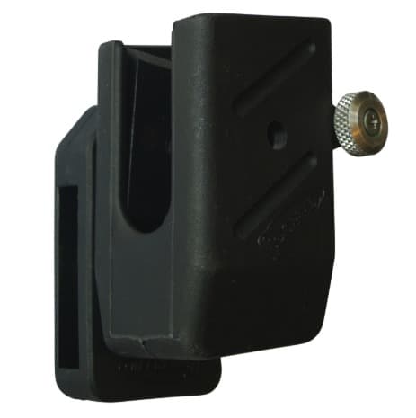 CR Speed C-BAX Versa-Pouch in black polymer, seen from the front with the index-finger cutout and the knurled retention screw on the side.