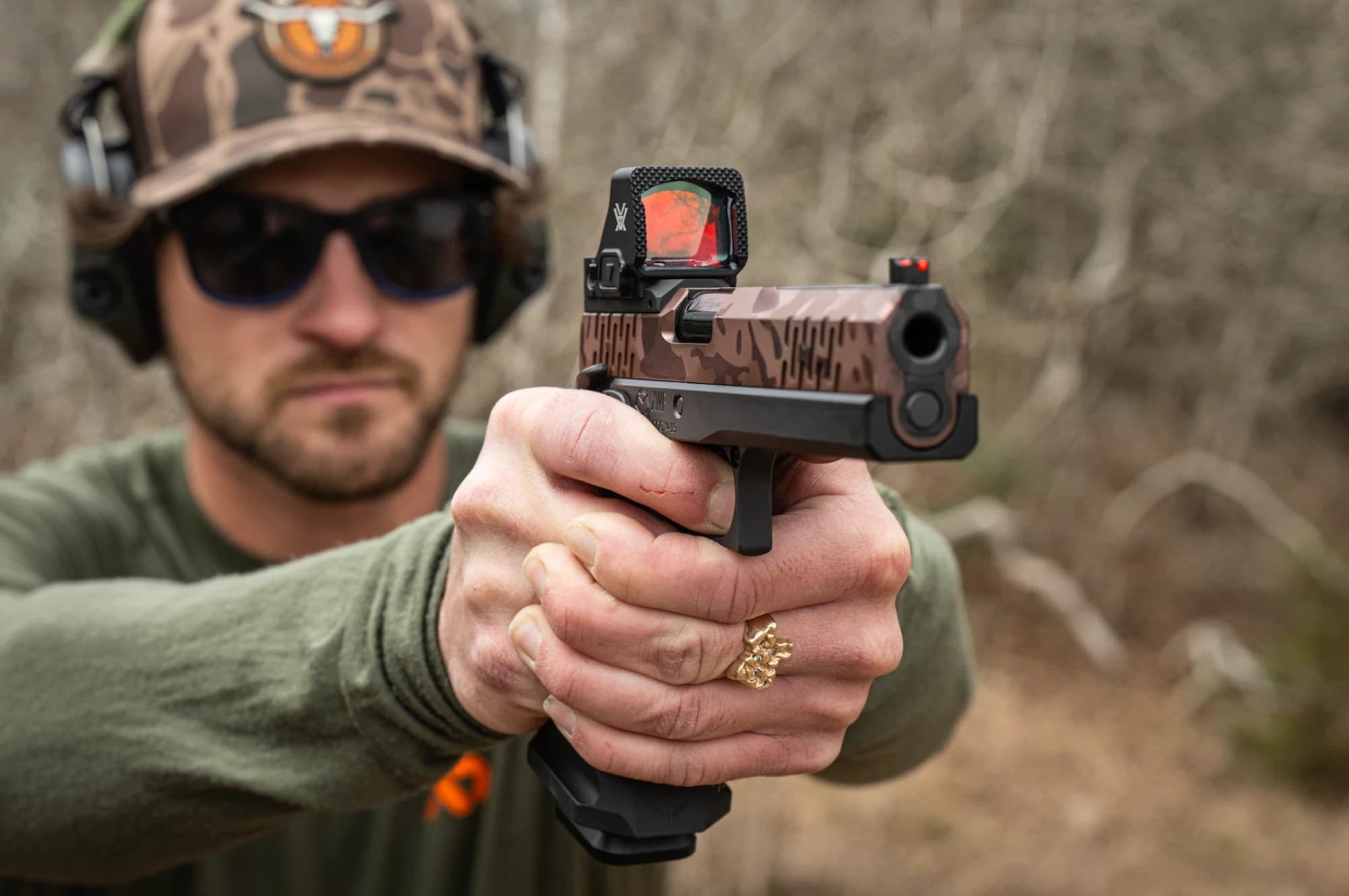 The Hayes Custom 2011 from the muzzle.
